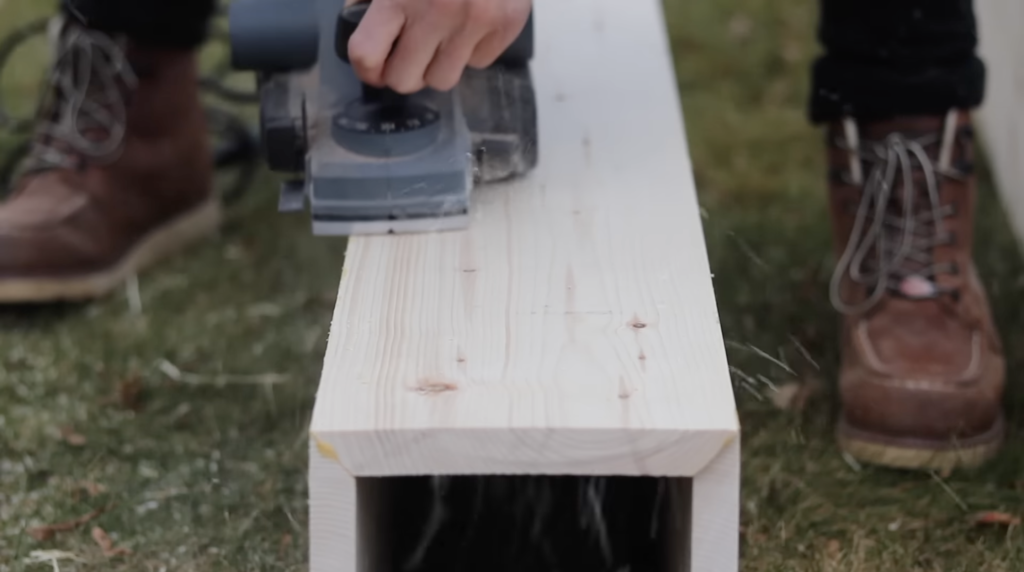 using a planar to distress the hollow faux wood beams